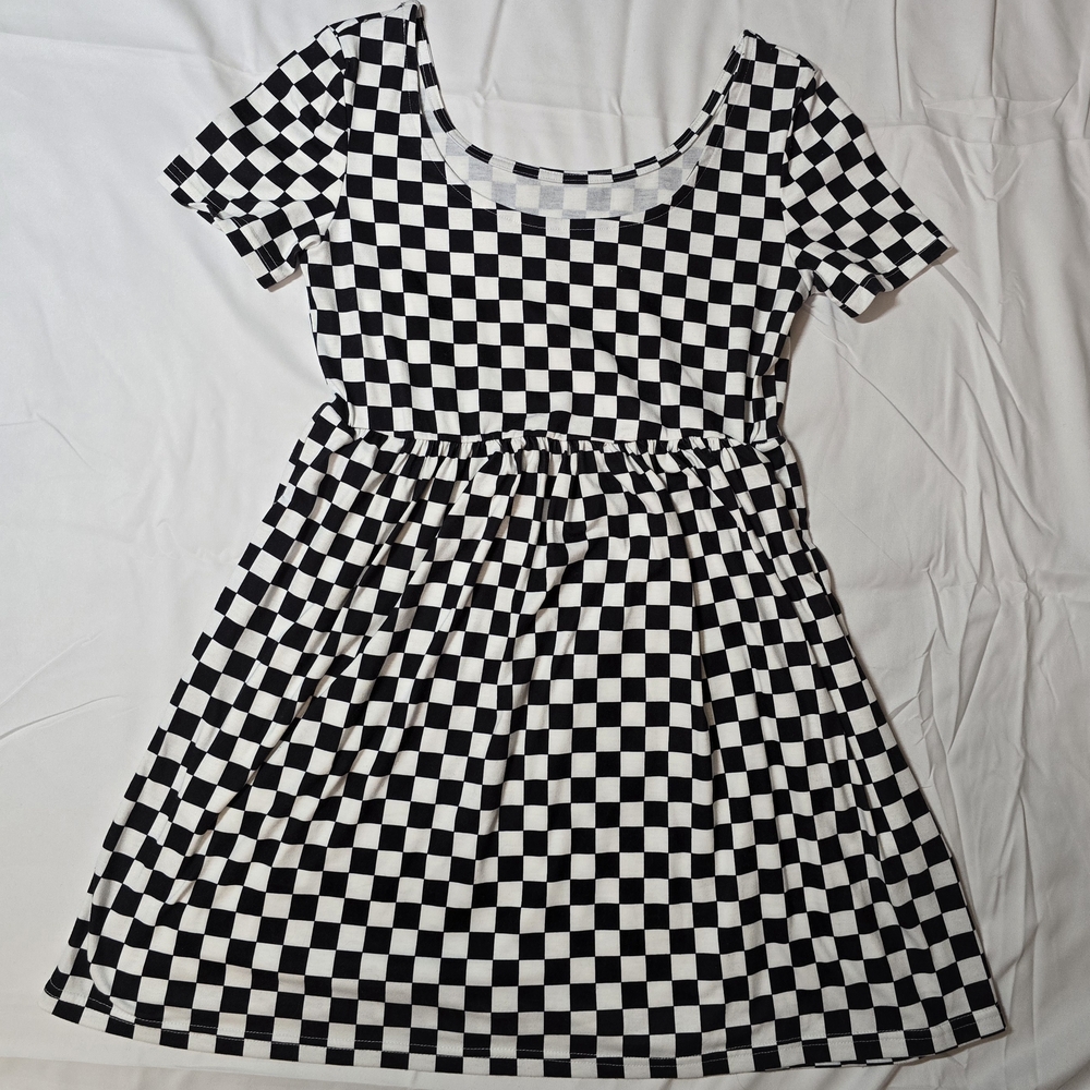 Tommy Rot Women's Stretch Black and White Checkered Skater Dress
